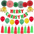 Festa de Natal Supplies Red e Green Paper Fan Ferly Feliz Christmas Letter Balloon Tassel Conjunto